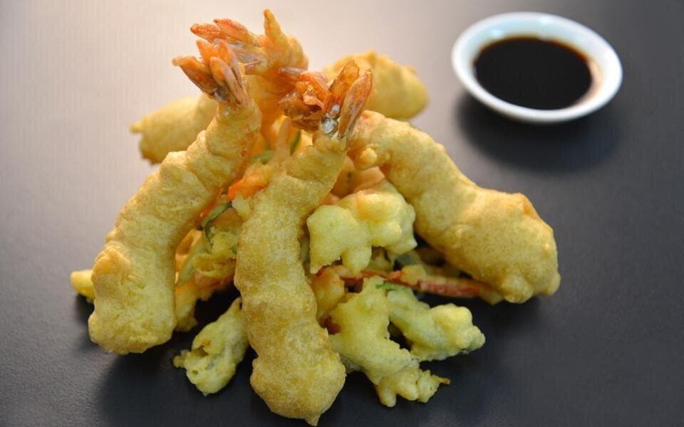 Tempura prawns and vegetables