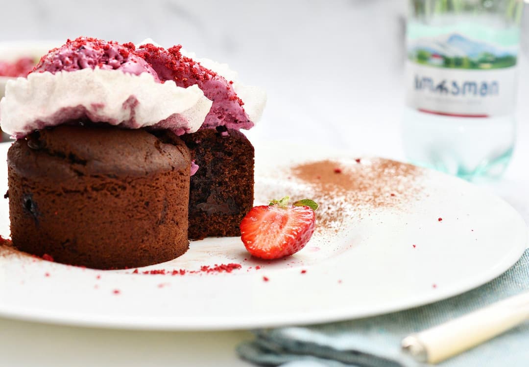 Nut spread  fondant with blackcurrant gelato